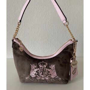 Juicy Couture Classic Scottie Dogs Hobo Purse Shoulder Bag Chocolate Pink NEW
